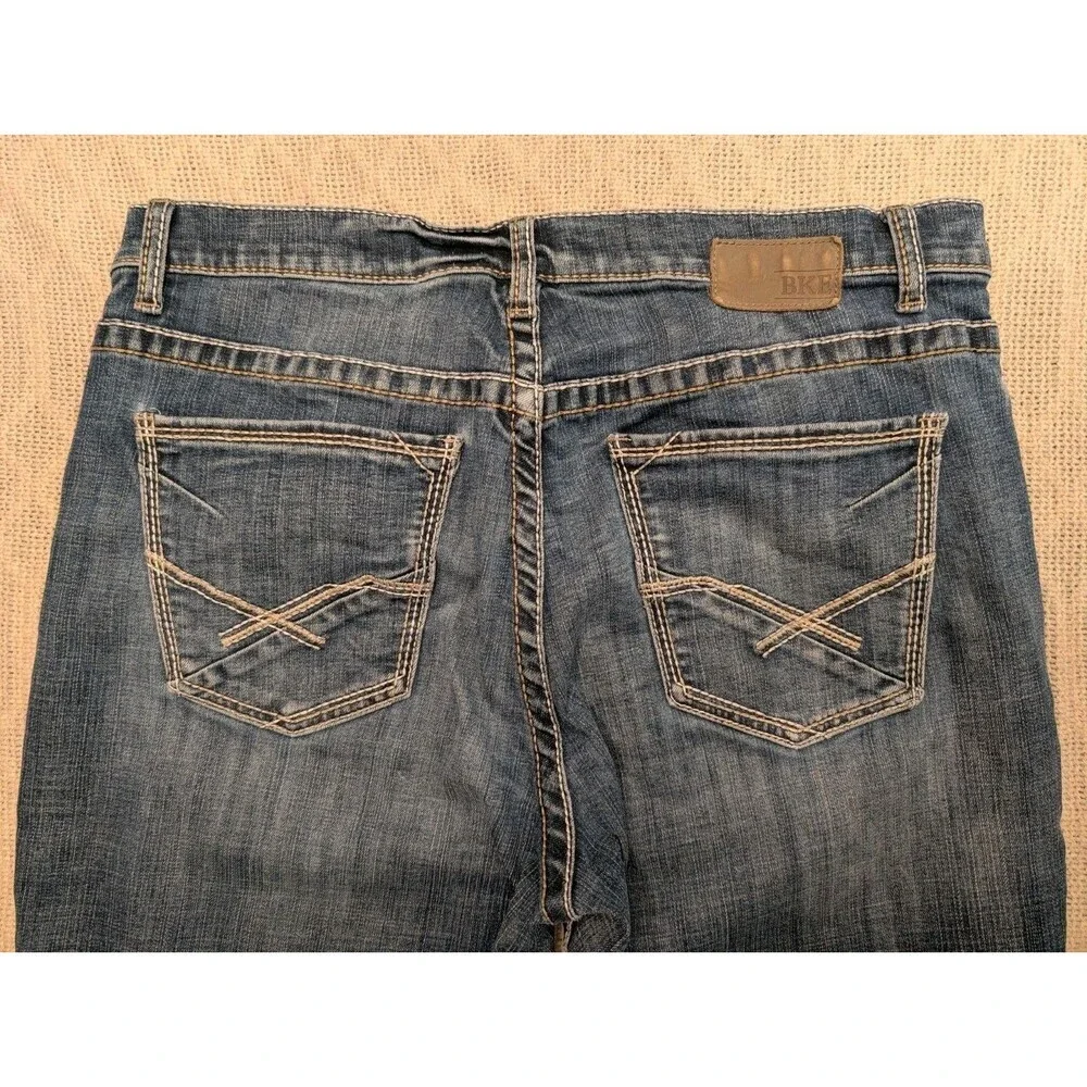 Buckle BKE Tyler Straight Leg Jeans Mens 36S Casual Stretch Thick Stitch Blue